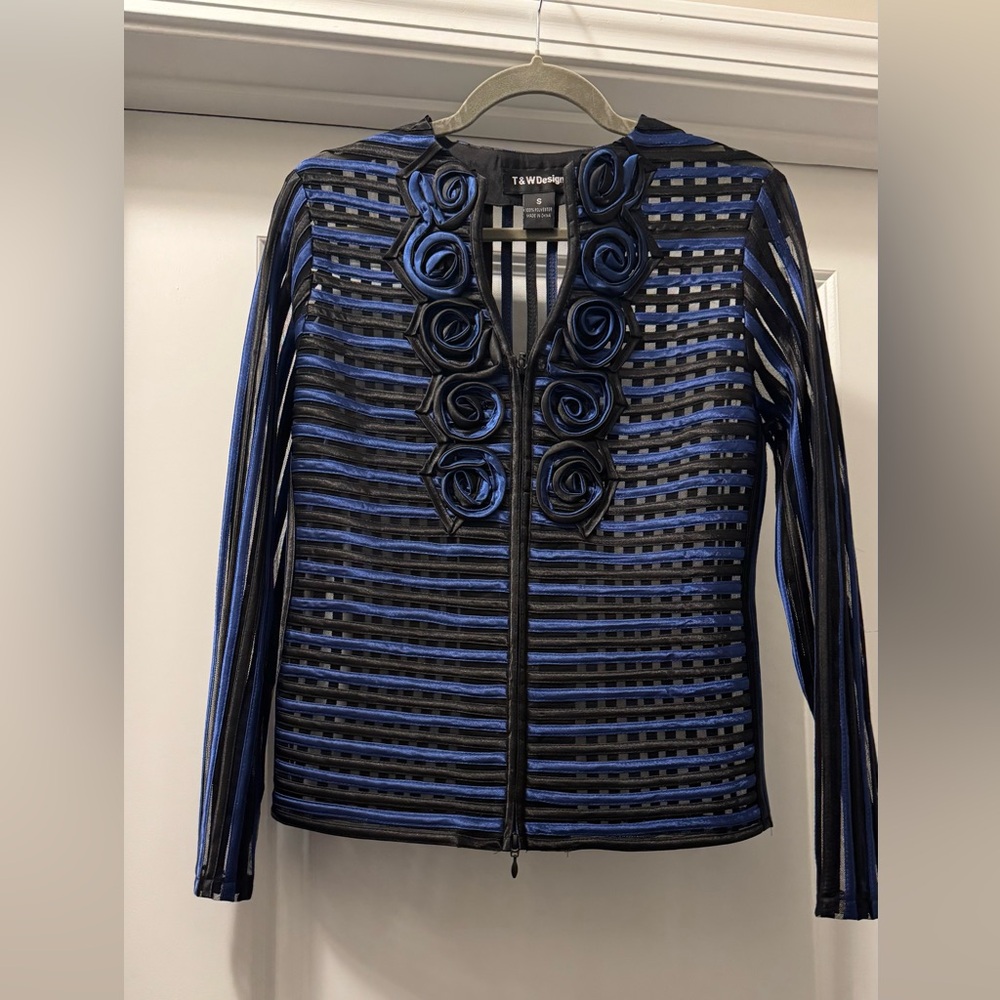 T&J Designs Black and Blue Blazer with Quilted Pattern